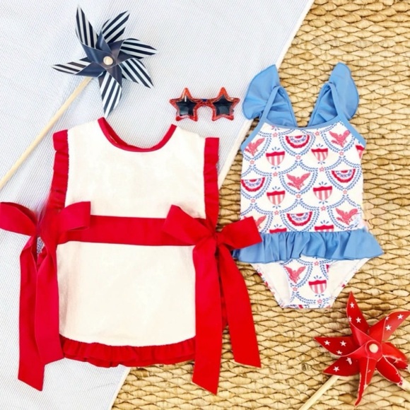 Beaufort Bonnet Co. Carolina Cover Up White W/Red Bows Ruffles Swim Pool NWT 7 - Picture 4 of 9